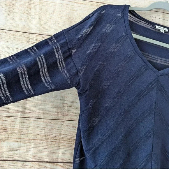 Splendid Size Medium Blue Sheer Knit Blouse Stripe V-Neck Career Top - Picture 3 of 10